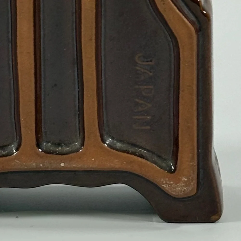 VTG Grandfather Clock Thermometer Ceramic‎ Brown Drip Glaze Japan MCM Home Decor
